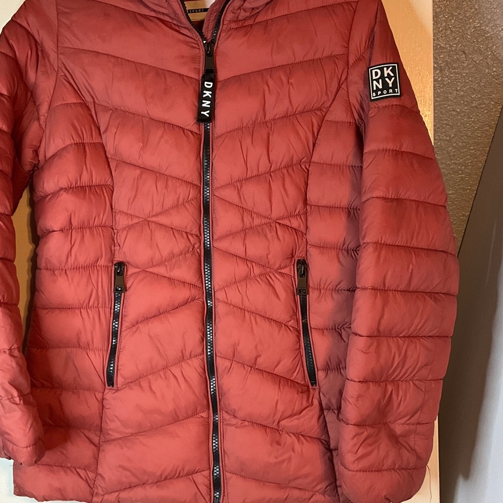 DKNY Women's Brick Red Puffer Coat